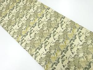アンティーク　鶴に松・菊・笹模様織出し丸帯（材料）